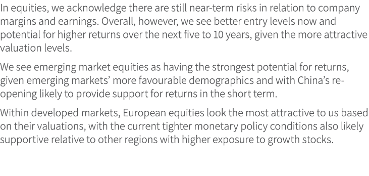 In equities, we acknowledge there are still near term risks in relation to company margins and earnings. Overall, how...