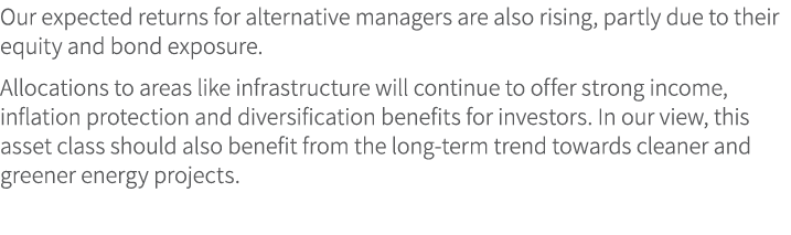 Our expected returns for alternative managers are also rising, partly due to their equity and bond exposure. Allocati...