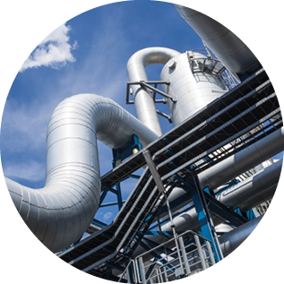 industrial pipes on sky with clouds