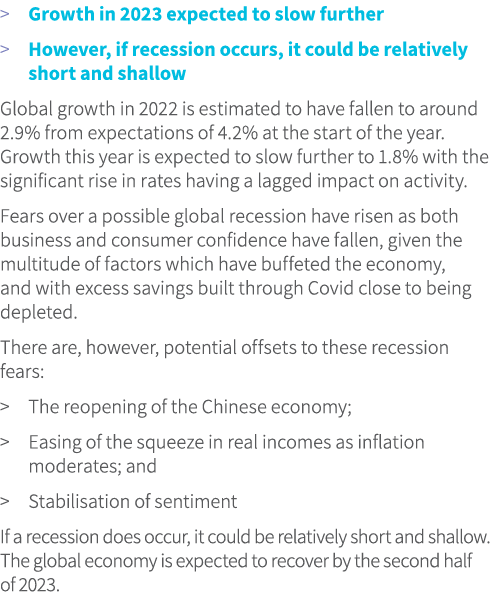  Growth in 2023 expected to slow further   However, if recession occurs, it could be relatively short and shallow Gl...
