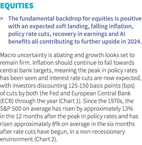 Equities  The fundamental backdrop for equities is positive with an expected soft landing, falling inflation, policy...