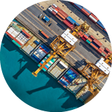 Logistics and transportation of Container Cargo ship and Cargo plane with working crane bridge in shipyard, logistic import export and transport industry background