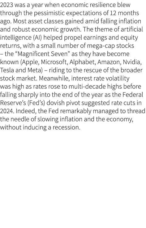 2023 was a year when economic resilience blew through the pessimistic expectations of 12 months ago. Most asset class...